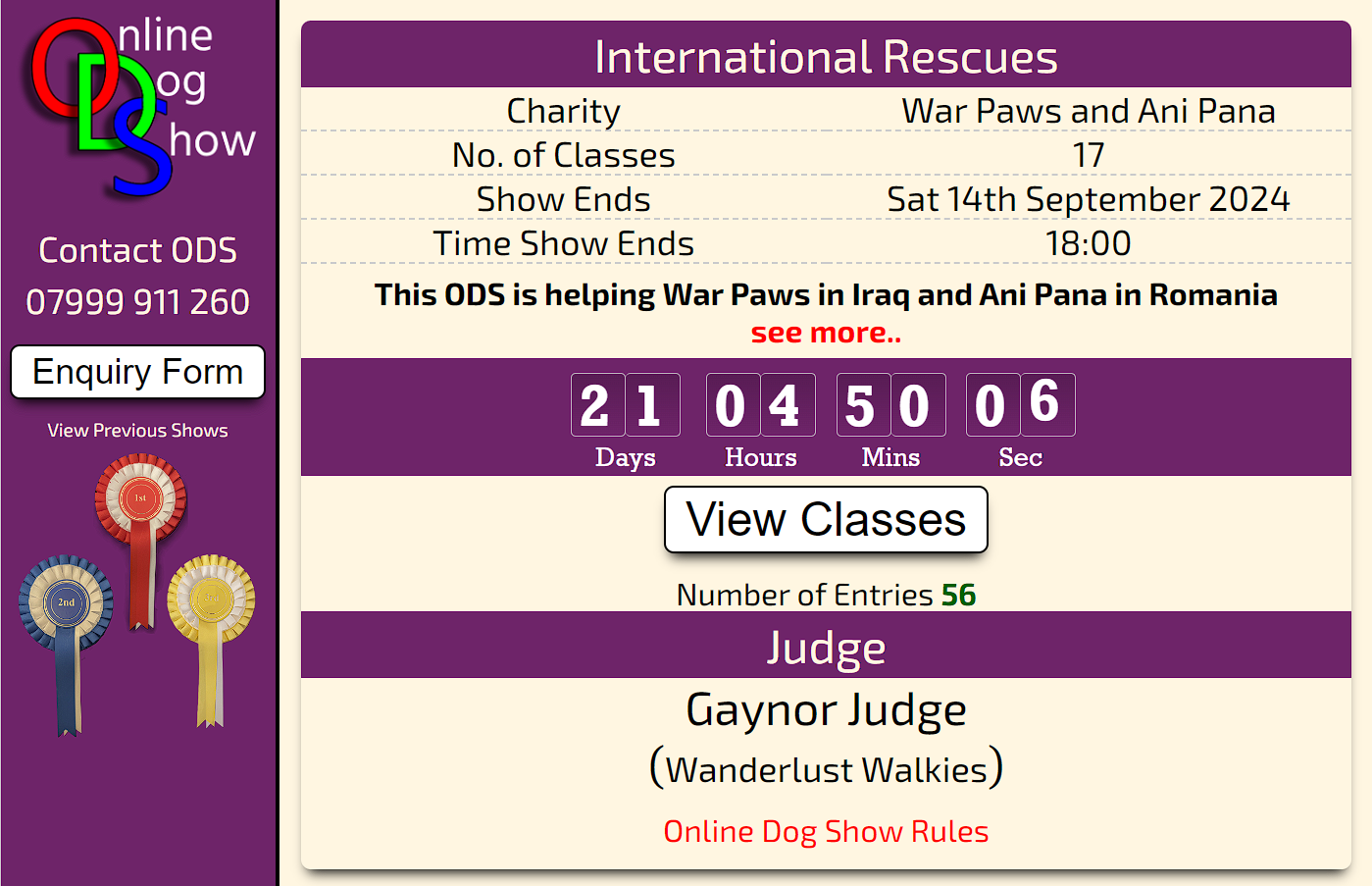 Captured image of Online Dog Show web site